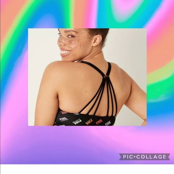 VS PINK Everywhere bra Size 38B Front Close
Strappy Back Rainbow Logo New - Picture 4 of 7